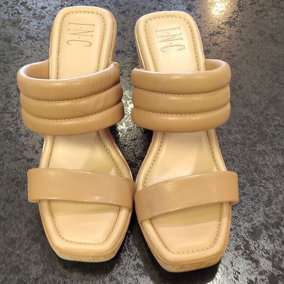 INC International Concepts Tan Mules with Puffy Straps - Picture 1 of 6